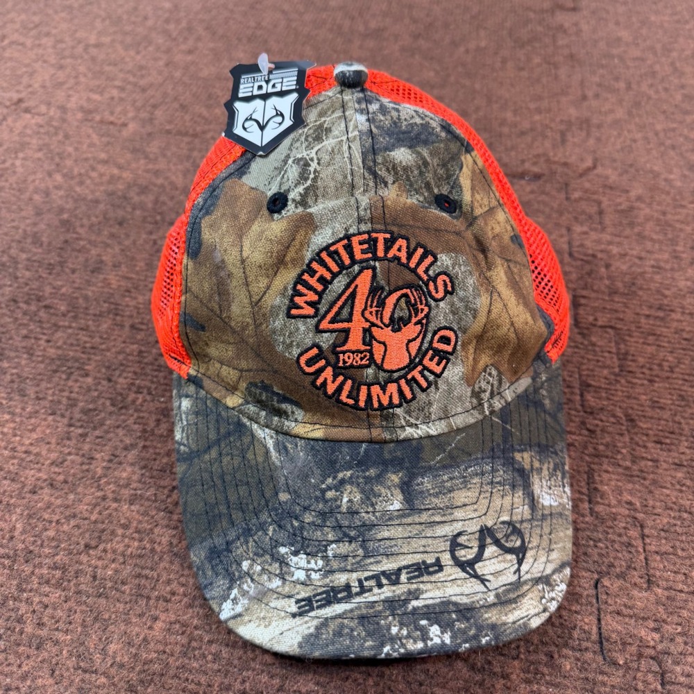 Whitetails Unlimited 40th Anniversary Realtree Edge Camo Orange Mesh Trucker Hat